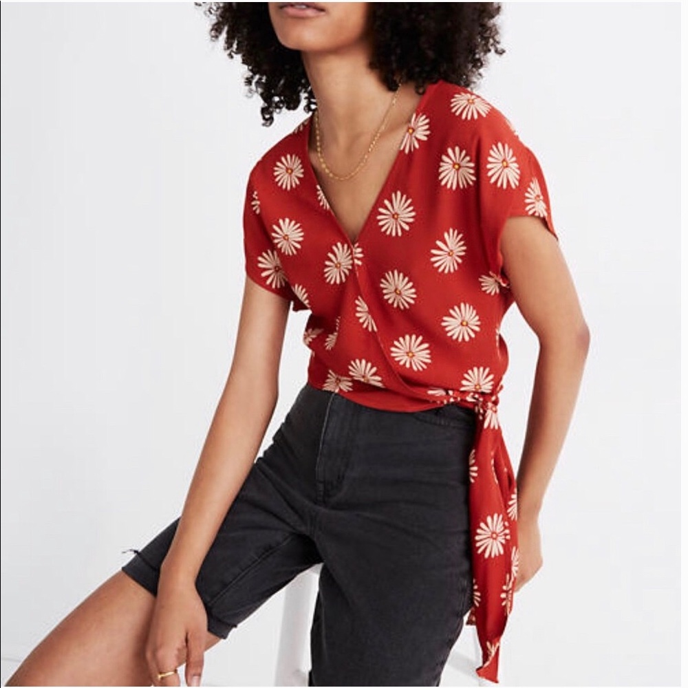 Madewell Daisy Floral Print Wrap Tie Blouse